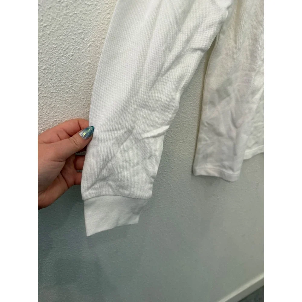 Old Navy Unisex White Long Sleeve Pique Polo Shirt Stretch L 10-12
